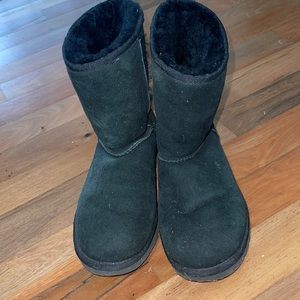 Ugg suede mid thigh lamb skin lined black boots
